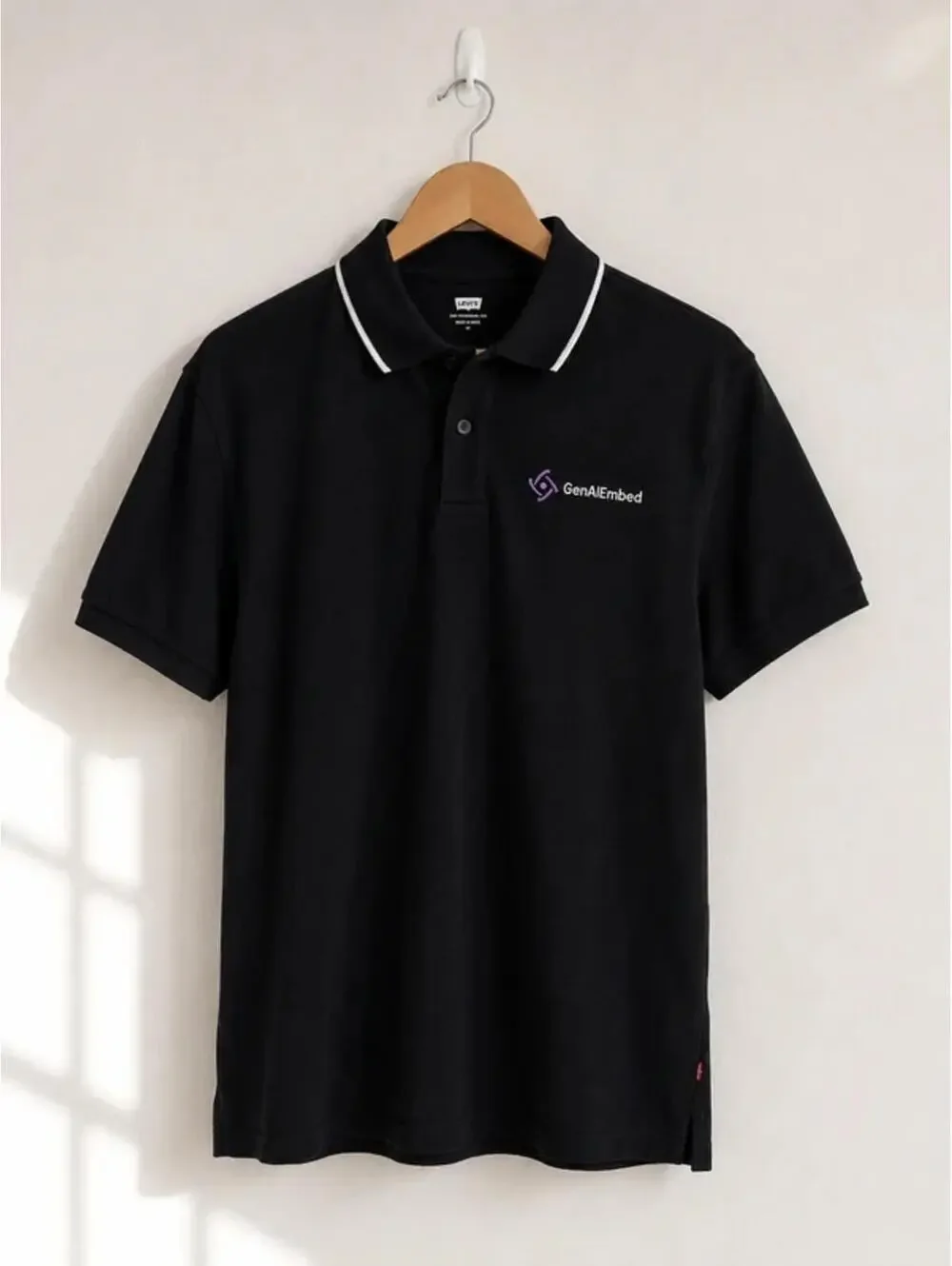 Levi's Black Polo Shirt Mens Medium Embroidered Logo Cotton